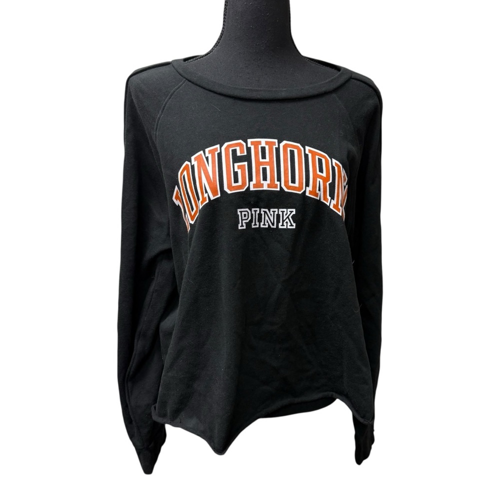 PINK Victoria's Secret Black Sweater with Orange and White Lettering